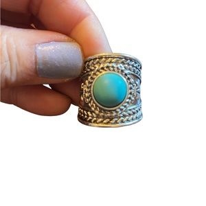 Boho Style Silver and Turquoise Designed Ring
